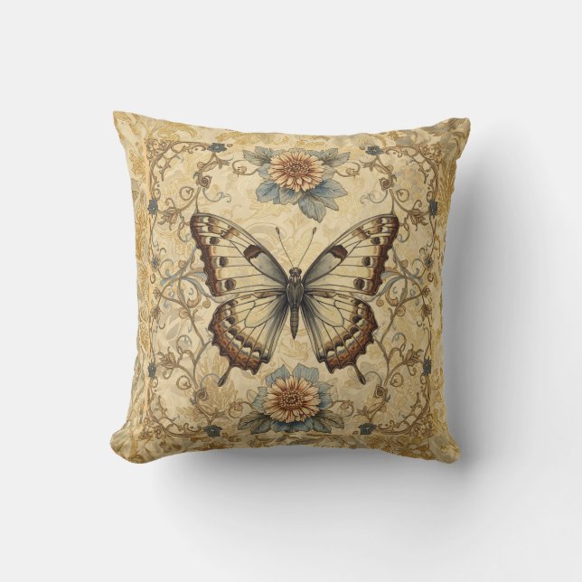Classic, Butterfly and Florals Garden Pattern Throw Pillow (Front)