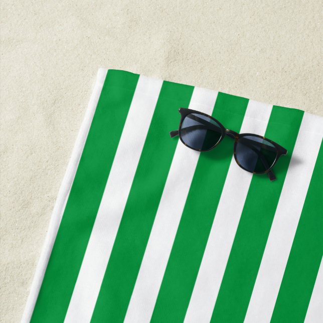 Classic cabana stripes in  Kelly green and white Beach Towel (In Situ)
