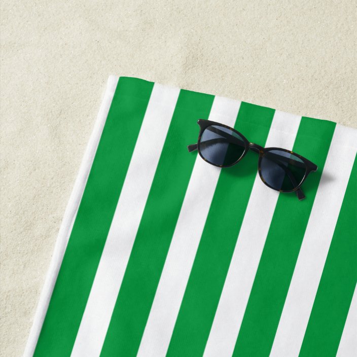 green and white striped beach towels