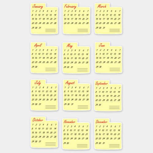 Classic Calendar Months Any Year Sticker Pack