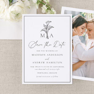 Classic Calla Lily Wedding Save the Date Letterpress Photo Cards