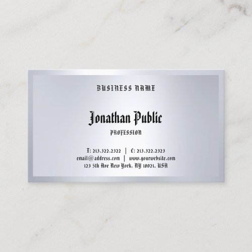 Classic Calligraphic Typed Silver Look Elegant Top Business Card