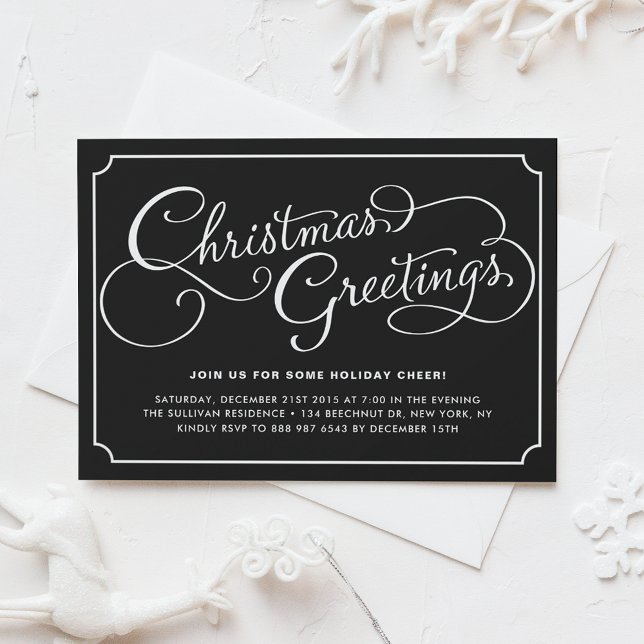 Classic Calligraphy Black Christmas Party Invitation (Creator Uploaded)