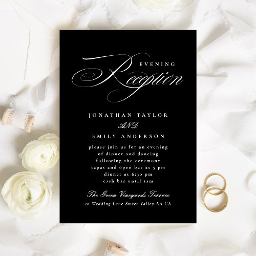 Classic Calligraphy Black Tie Wedding Reception Enclosure Card