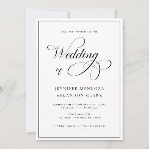 Classic Calligraphy Black White All in One Wedding Invitation