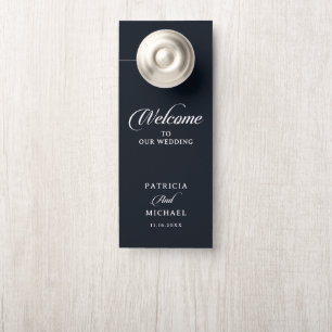 Classic Calligraphy Black White Wedding Welcome Door Hanger