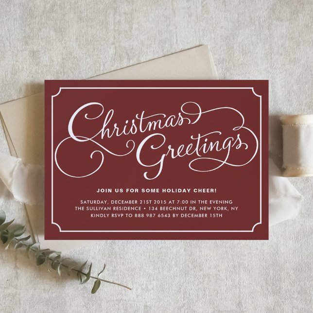 Classic Calligraphy Burgundy Christmas Party Invitation (Creator Uploaded)