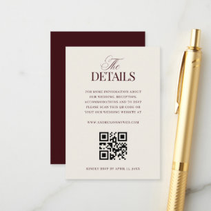 Classic Calligraphy Burgundy Ivory Wedding Website Enclosure Card