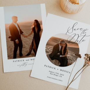 Classic Calligraphy Circle Photo Save the Date Invitation