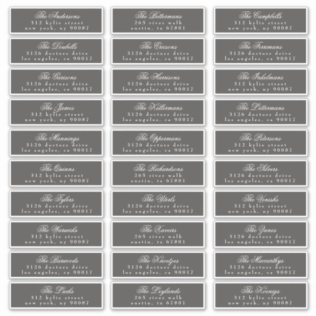Classic Calligraphy Dark Gray Guest Address label (Front)