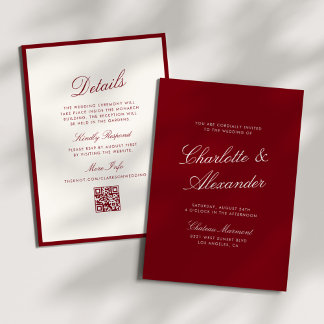 Classic Calligraphy Deep Red Old Money Wedding Invitation