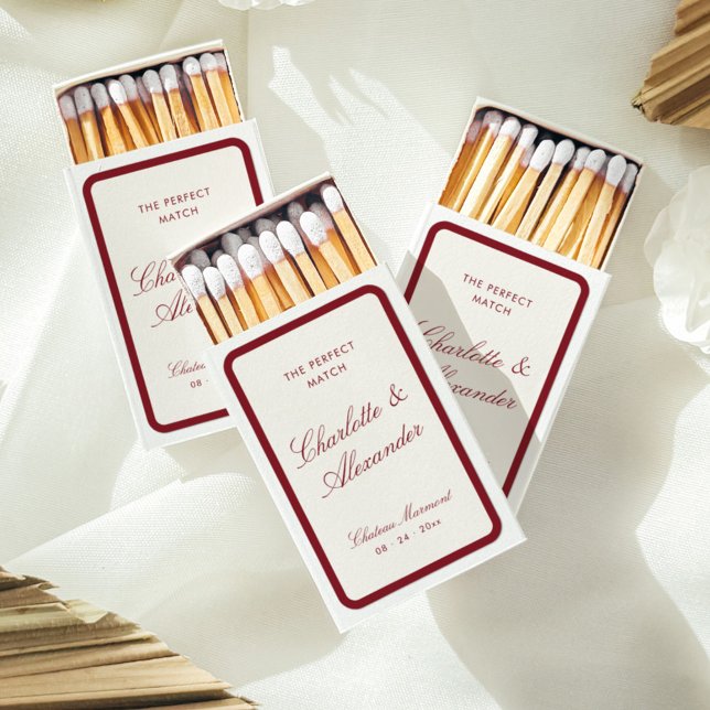 Classic Calligraphy Deep Red Old Money Wedding Matchboxes (Creator Uploaded)