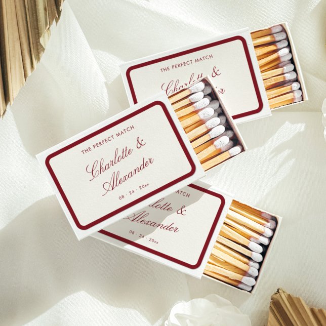 Classic Calligraphy Deep Red Old Money Wedding Matchboxes (Creator Uploaded)