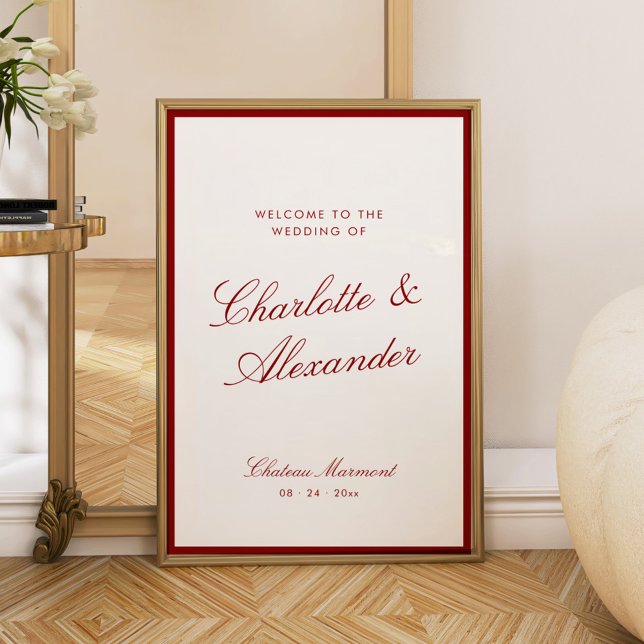 Classic Calligraphy Deep Red Old Money Wedding Poster (Creator Uploaded)