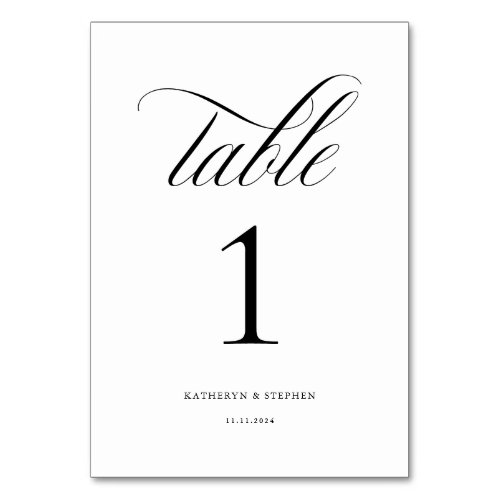 Classic Calligraphy Elegant Wedding Table Number 1