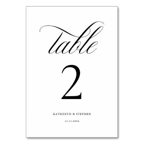 Classic Calligraphy Elegant Wedding Table Number 2