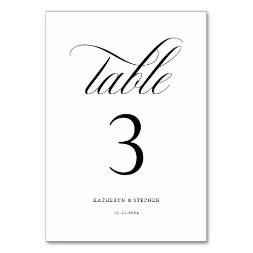 Classic Calligraphy Elegant Wedding Table Number 3