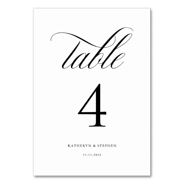 Classic Calligraphy Elegant Wedding Table Number 4 (Front)