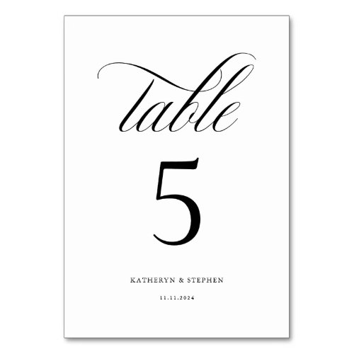 Classic Calligraphy Elegant Wedding Table Number 5