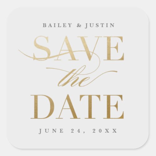 Classic Calligraphy Gold Save the Date Square Sticker