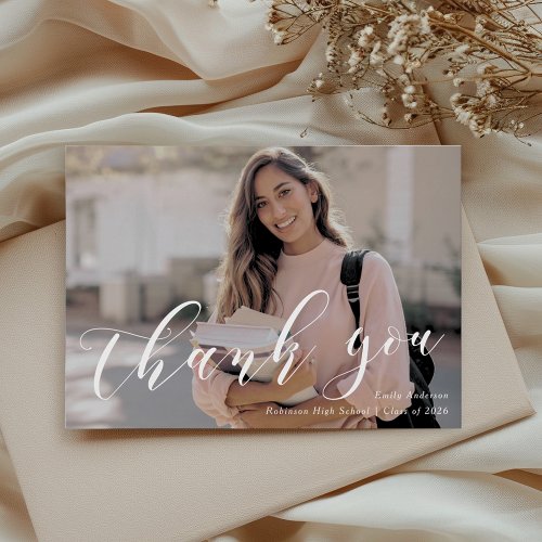 Classic Calligraphy Graduation Photo Thank You Card