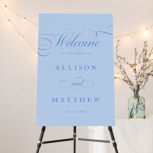 Classic Calligraphy Icy Blue Wedding Welcome Sign