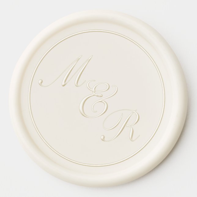 Classic Calligraphy Initials Ivory White Wedding  Wax Seal Sticker (Front)