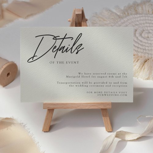 Classic Calligraphy Ivory Wedding Details Enclosure Card