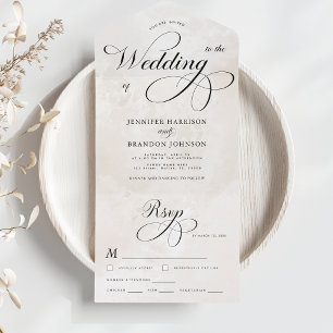 Classic Calligraphy Marble Classy Elegant Wedding All In One Invitation