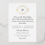 Classic Calligraphy Monogram Gold Deco Wedding Foil Invitation<br><div class="desc">Calligraphy Typography Geometric Monogram Modern Wedding Invitation Card - Amazing design with art deco lines in the Great Gatsby style. Very trendy,  modern and edgy. Gold Foil on rear and front of card giving intricate detail to the card. 
Fancy and Formal weddings. Avant-Garde.

*REAL FOIL front only</div>