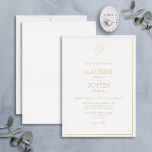 Classic Calligraphy Monogram Wedding Gold Foil Invitation