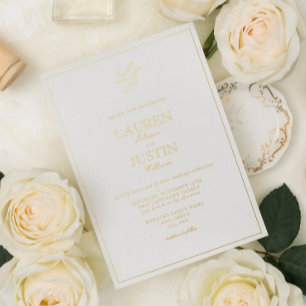 Classic Calligraphy Monogram Wedding Gold Foil Invitation