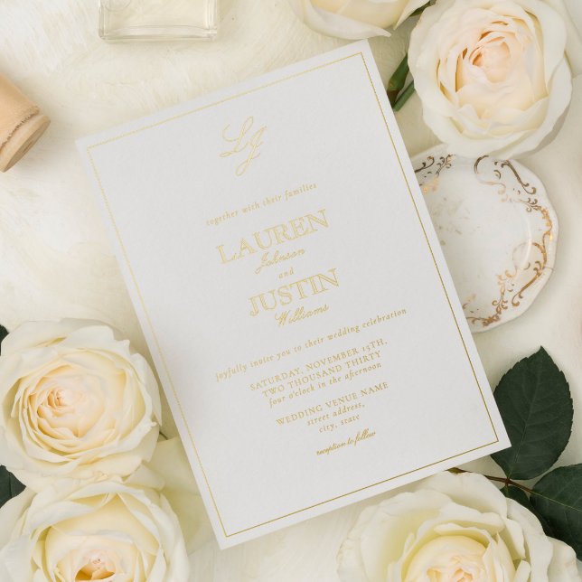 Classic Calligraphy Monogram Wedding Gold Foil Invitation (Creator Uploaded)