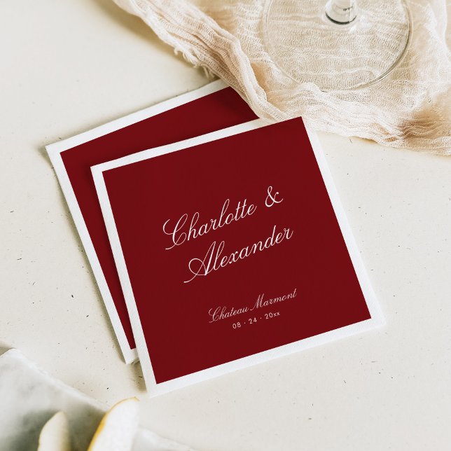 Classic Calligraphy Old Money Deep Red Wedding Napkins (Creator Uploaded)