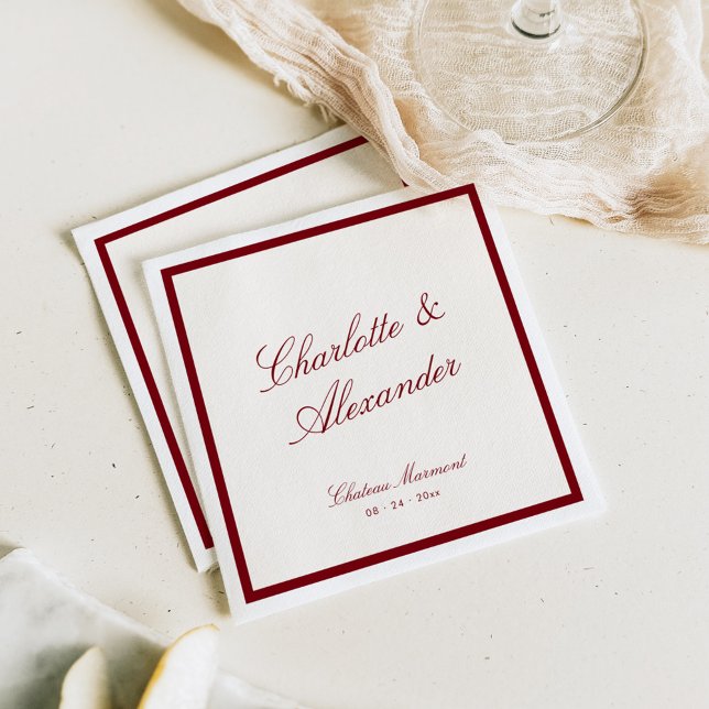 Classic Calligraphy Old Money Deep Red Wedding Napkins (Creator Uploaded)