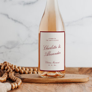 Classic Calligraphy Old Money Deep Red Wedding Wine Label