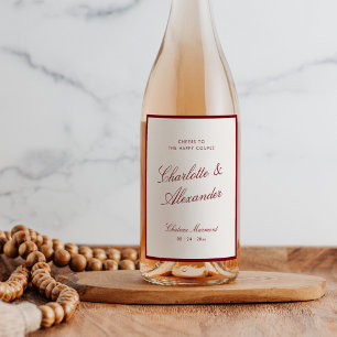 Classic Calligraphy Old Money Deep Red Wedding Wine Label