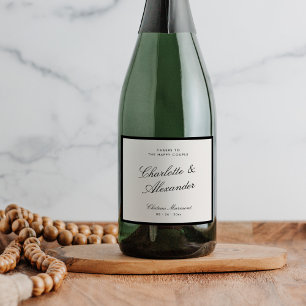 Classic Calligraphy Old Money Wedding Sparkling Wine Label