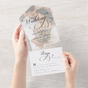 Classic Calligraphy & Photo Classy Elegant Wedding All In One Invitation
