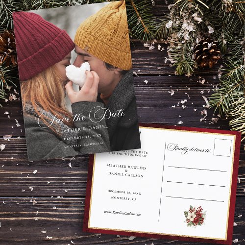 Classic Calligraphy Photo Wedding Save the Date Announcement Postcard