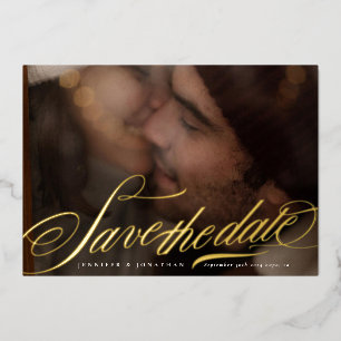 Classic Calligraphy Photo Wedding Save The Date Foil Invitation