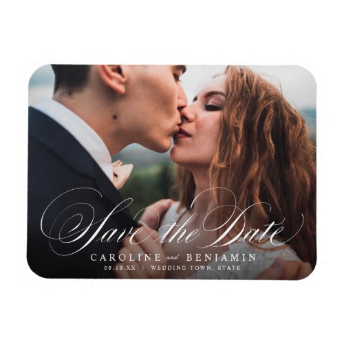 Classic calligraphy photo wedding save the date ma magnet