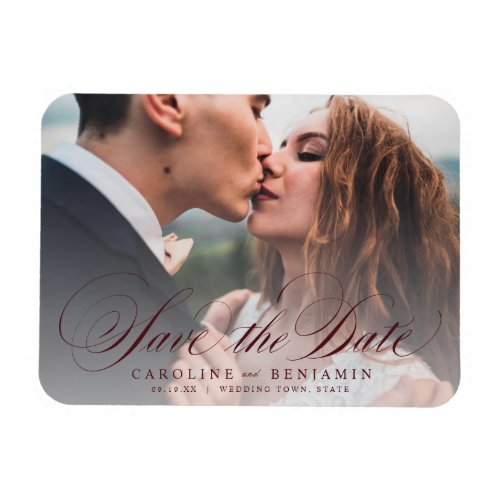 Classic calligraphy photo wedding save the date magnet