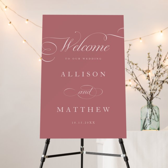 Classic Calligraphy Pink Wedding Welcome Sign (In Situ (Stand))