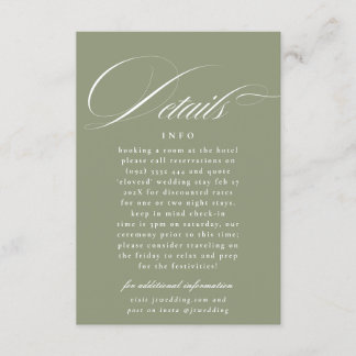 Classic Calligraphy Sage Green Wedding Details Enclosure Card