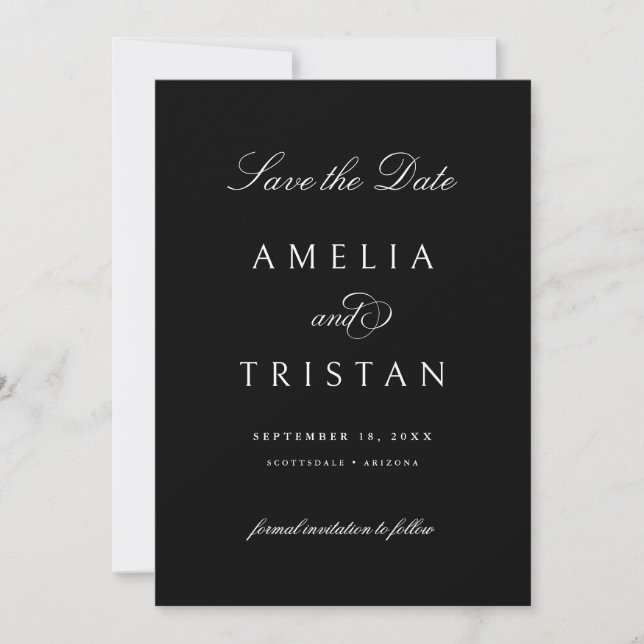 Classic Calligraphy Save the Date Photo Card (Front)