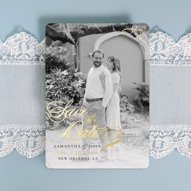 Classic Calligraphy Script Foil Save the Date Invitation (Creator Uploaded)