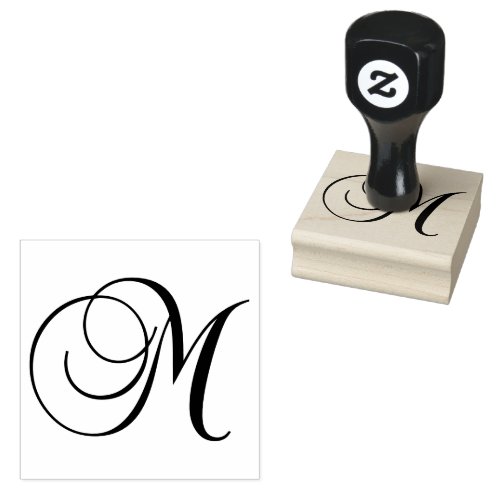 Classic Calligraphy Script Letter M Monogram Rubber Stamp