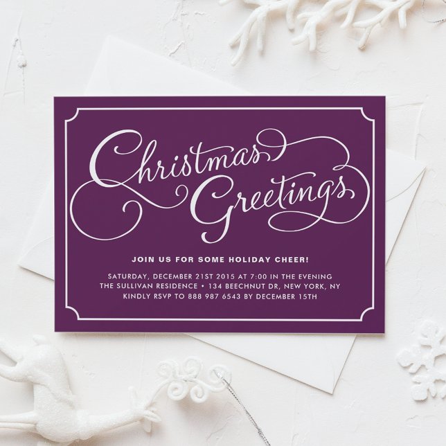 Classic Calligraphy Script Purple Christmas Party Invitation (Creator Uploaded)