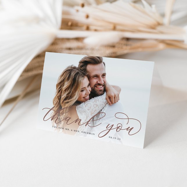 Classic Calligraphy Script Wedding Photo Folded Thank You Card (Creator Uploaded)